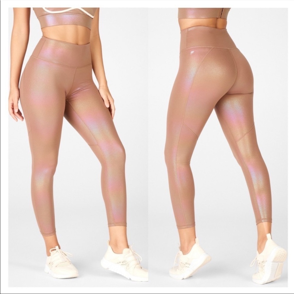 Fabletics- High Waisted Iridescent Mocha Luxe 7/8 Leggings